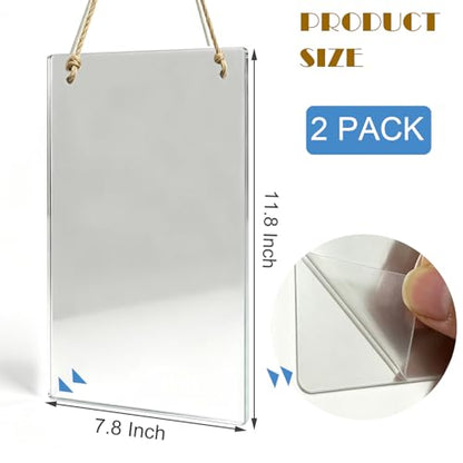 2 Pack Sturdy Mirror for Chicken with Rope, 7.8 X 11.8inch Acrylic Hanging Swing Mirror for Hens, Lightweight & Easy to Clean
