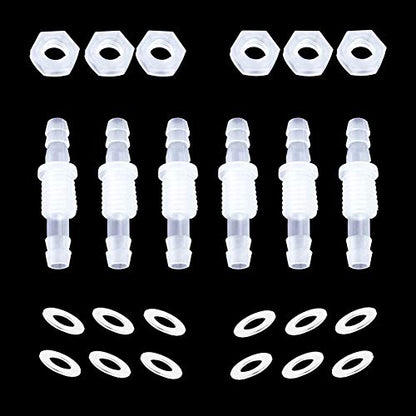 3/8” Thru-Bulk Bulkhead Plastic Hose Barb Fittings Union Adapter Fittings for Aquarium Fuel Gas Liquid Air with Metal washers (Pack of 6) - color: 6 pcs, size: 3/8 Inch