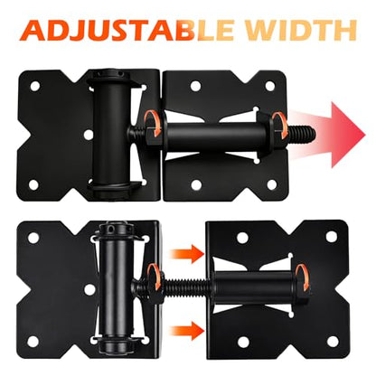 Heavy Duty Self-Closing Gate Hinges for Vinyl & Wooden Fence Gates, 90° Adjustable Hinges Kit with Swing Adjuster Tool and Self-Tapping Screws, Non-Weld Black Finish, 2-Pack - size: Gate Hinges-2 Pcs