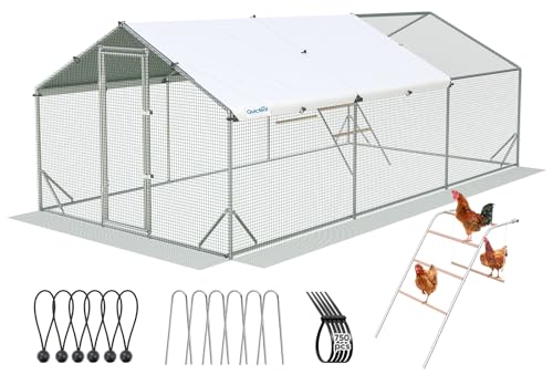 Quictent Advanced Series 18x9 ft Metal Chicken Coop Run with Climbing Ladder, Large Walk-in Outdoor Poultry Cage Heavy Duty Predator Proof Hen Duck Rabbit Farm Pen House, Waterproof Anti-UV Cover - color: Silver, size: 18x9 ft