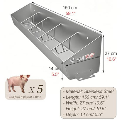 Large Capacity Goat Feeder Replacement Part, Heavy Duty Hay Feeder with Separated Fence, Wall & Floor Mounted Pig Feeder for Pasture(L150cm/4.9ft(5 Slots)) - size: L150cm/4.9ft(5 Slots)