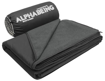 AlphaBeing Waterproof Outdoor Blanket with Merino Wool, Extra Thick Warm, Windproof, Packable Stadium Blankets for Cold Weather, Camping Gift, Pet, Car, Picnic, Concerts, 79" x 59", Black/Gray - color: Black/Gray