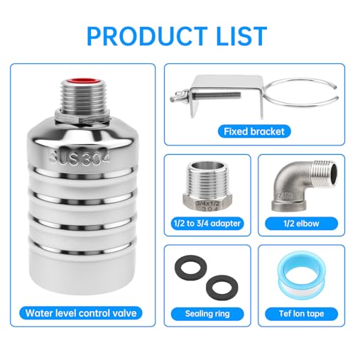 Float Valve, Automatic Water Level Control 1/2 inch to 3/4 inch 304 Stainless Steel Water Float Valve for Water Tank, Livestock Trough - style: Style 5