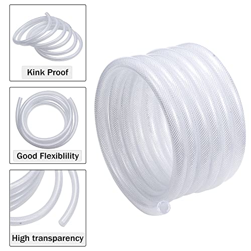 DAVCO 3/8" ID × 50ft Heavy Duty Braided Clear Plastic Vinyl Tubing & Clamp | Flexible High Pressure Reinforced PVC Plastic Tube Hose, Non-toxic, BPA Free, with 2 Stainless Clamps - size: 3/8"ID, style: 50 Feet