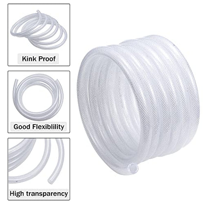DAVCO 3/8" ID × 50ft Heavy Duty Braided Clear Plastic Vinyl Tubing & Clamp | Flexible High Pressure Reinforced PVC Plastic Tube Hose, Non-toxic, BPA Free, with 2 Stainless Clamps - size: 3/8"ID, style: 50 Feet
