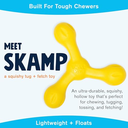 WEST PAW Zogoflex Air Skamp Tug-of-War Stick Dog Chew Toy – Hollow, Squishy Interactive Toy for Dogs, Puppies – for Chewing, Catch, Carry, Fetch, Dishwasher Safe, Latex-Free, 8.5", Dandelion Yellow - color: Dandelion Yellow