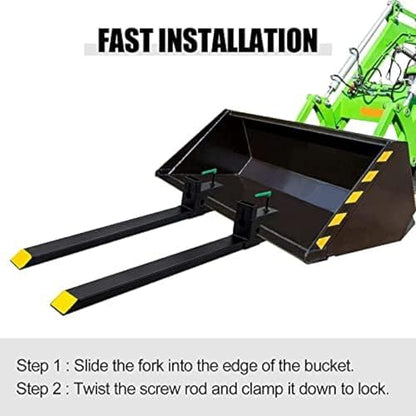 Clamp On Debris Forks To 48-60" Bucket, Heavy Duty Pallet Fork Fit For Loader Bucket Skidsteer Tractor,60''without Stabilizer Bar 4000LBS - size: 60''without Stabilizer Bar 4000LBS