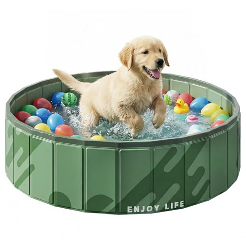Cat Ball Pit, 32" Foldable Hard Plastic Dog Pool for Small Toddlers Babies, Portable Pool for Backyard Summer, Indoor Outdoor Playpen, Easy to Assemble and Storage, No Ball Included - color: Dark Green
