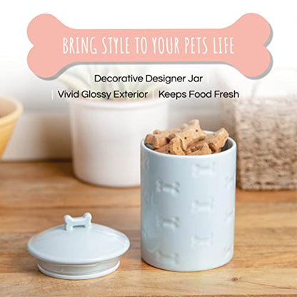 Park Life Designs Dog Treat Jar - Ceramic Dog Treat Container 1.4 Qt (Manor Blue) | Treat Jar with Lid, Keeps Treats Fresh | Stylish Storage Container | Easy-Clean, Dishwasher Safe - color: Blue