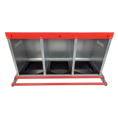 Hen's Choice™ - Reverse Roll Out Chicken Nest Box | Reversible Roll Away Nest Box | 3 Hole (Red)