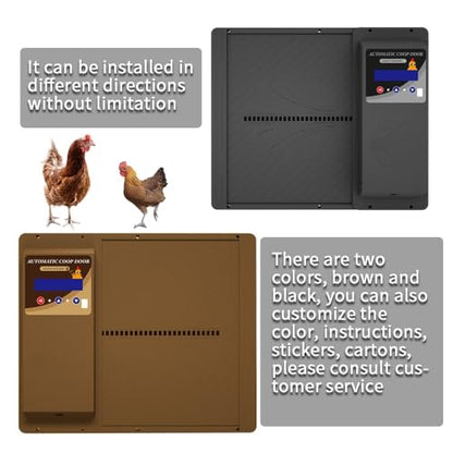 Automatic Solar Powered Chicken Coop Door, Light Sensor and Remote Control, Weatherproof Anti-Pinch Poultry Door(Brown) - color: Brown