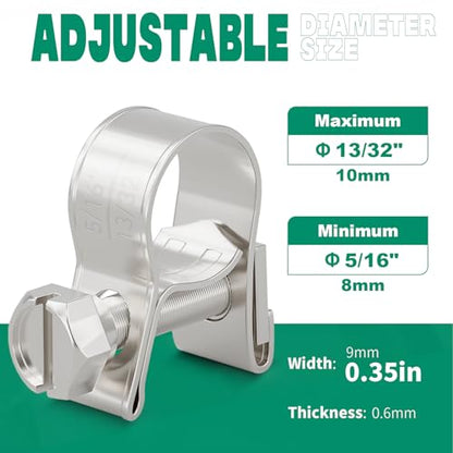 OURU Fuel Line Clamp 304 Stainless Steel,20PCS Adjustable 5/16"-13/32" Dia (8-10mm) Mini Fuel Injection Gas Line Hose Clamps,Pipe Clamp for Automotive,Diesel Petrol Pipe - size: 20PCS 5/16"-13/32" (8-10mm)