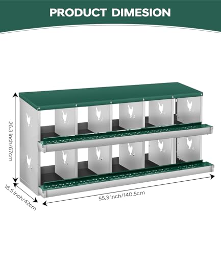 Garvee Chicken Nesting Box, 10 Compartment Metal Nesting Box,Wall Mount Chicken Nesting Boxes for Laying Eggs,Easy Egg Collection,10 Room Nest Boxes for Chickens - size: Green 10 Compartment