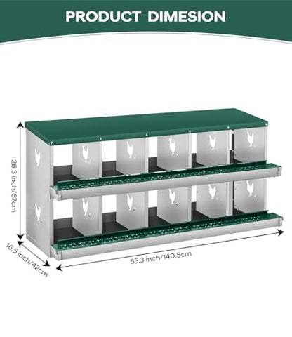 Garvee Chicken Nesting Box, 10 Compartment Metal Nesting Box,Wall Mount Chicken Nesting Boxes for Laying Eggs,Easy Egg Collection,10 Room Nest Boxes for Chickens - size: Green 10 Compartment
