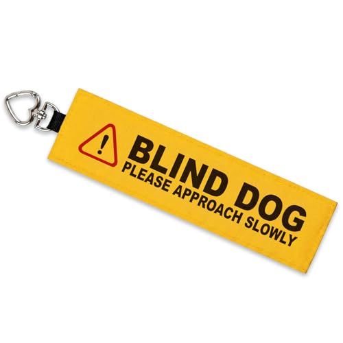 Blind Dog Leash Wrap, Visible Yellow Warning Sleeve with Heart Snap Hook, Please Approach Slowly Sign for Blind & Vision Impaired Pets, Durable Double-Sided Canvas Lead Cover - color: Blind Dog