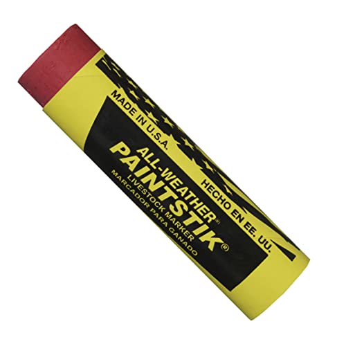 All-Weather Paintstik 61022- Livestock Marker, Highly Visible, Nontoxic Paint for Marking Animal Skin, Hide, Pelt, Wet & Dry- Ideal for Cattle Heat Detection, Red (12 Pk) Made in USA - color: Red, size: 1" x 4" (Pack of 12)