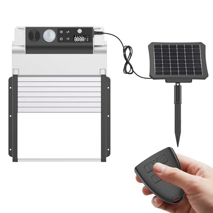 Automatic Chicken Coop Door, Solar Powered Chicken Coop Door with Timer & Light Sensor, Automatic Chicken Door Intelligent Anti-Pinch Function & 4 Modes & Remote Control Chicken Door