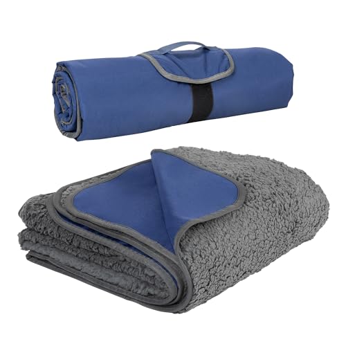 Tirrinia Large Waterproof Outdoor Blanket, Soft Warm Windproof Stadium Blanket with Sherpa Fleece and Foldable for Outdoor Sport, Baseball, Football, Beach, Concerts, Car - color: Navy Blue, size: 59" x 79"