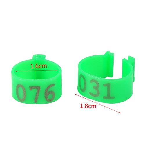 Poultry Leg Bands, 6 Colors 100PCS/Bag 16MM 001-100 Numbered Plastic Poultry Chickens Ducks Goose Leg Bands Rings for Chickens Gamefowl Turkey Duck Goose(Green) - color: Green