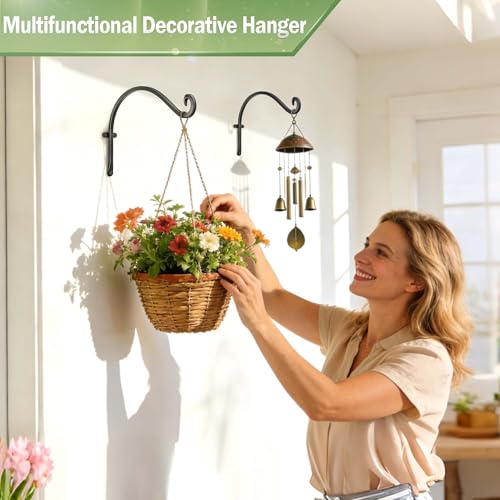 AJART Hanging Plant Hanger Outdoor: 12-Inch Metal Bird Feeder Wall Hooks - 4 Pieces Black Plant Bracket Hook for Hanging Flower Baskets - size: 12 Inch, style: Plant Hooks