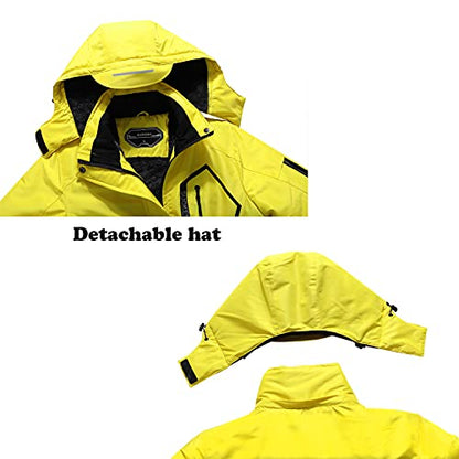 SUOKENI Women's Waterproof Warm Winter Snow Coat Hooded Raincoat Ski Snowboarding Jacket - color: Yellow, size: Medium