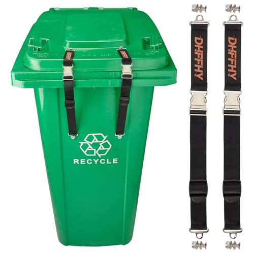 2PCS Heavy-Duty Bear Proof Trash Can Locks - Animal-Proof Lid Straps with Secure Buckle for 28-96 Gallon Outdoor Bins, Anti-Raccoon & Wildlife - size: 2PCS