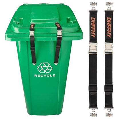 2PCS Heavy-Duty Bear Proof Trash Can Locks - Animal-Proof Lid Straps with Secure Buckle for 28-96 Gallon Outdoor Bins, Anti-Raccoon & Wildlife - size: 2PCS