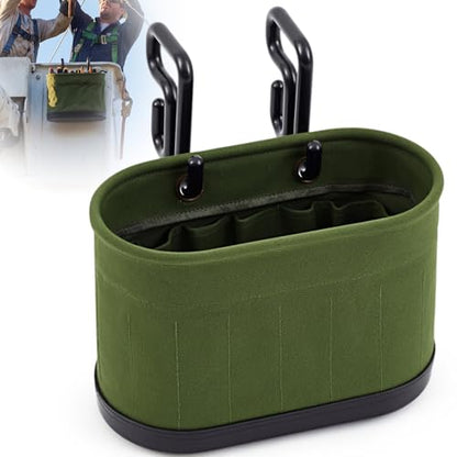 Vesici 1 Set Military Green Canvas Bucket Bag Including Hooks Aerial Oval Lineman Tool Bucket with Black Polypropylene Bottom 15 Pockets Tool Organizer for Industrial Maintenance Construction Sites - color: Military Green