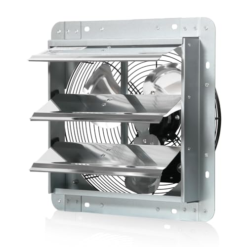 JVO 12 Inch Shutter Exhaust Fan 1450 CFM High-Powered Ventilation, Ideal for Attics, Greenhouses, Garages and Chicken Coops - Wall Mount for Easy Installation (No Power Cord Included) - size: 12 inch - No Power Cord