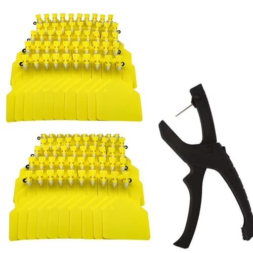 100Pcs Z Tags One-Piece Cattle Ear Tags TPU Blank Livestock Animal Identification with Professional Animal Ear tag applicator for Cattle,Sheep Goat, Pig (Yellow) - color: Yellow