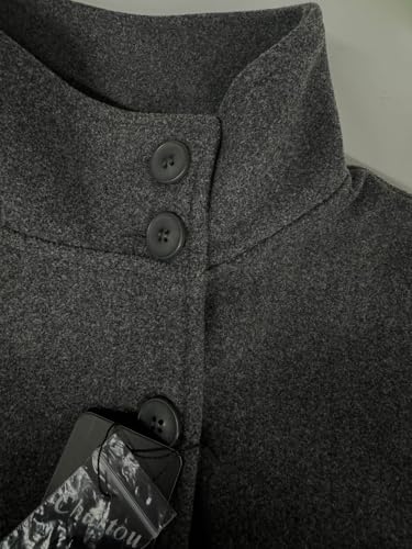 CHARTOU Women Batwing Sleeve Ponchos Pea Coat Wool Stand Collar Belt Capes Jacket Winter Cropped Overcoat - color: Grey, size: X-Small