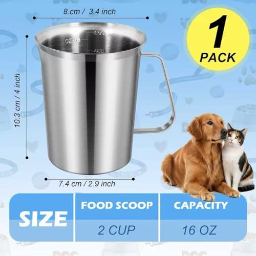 2 Cup Dog Food Scoop 304 Stainless Steel Dog Food Measuring Cups Pet Food Measuring Cups Scoop for Dog,Cat or Bird Food, Injection Molded and Dishwasher Safe - size: 2 Cup