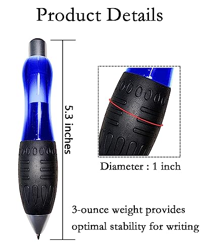 𝟯 𝗼𝘇 Fat 𝐇𝐞𝐚𝐯𝐲 𝐖𝐞𝐢𝐠𝐡𝐭𝐞𝐝 Pens for Arthritis Hands, Parkinson's, Carpal Tunnel, Hand Tremors Wide Grip, Thick Barrel, Easy to Hold Blue