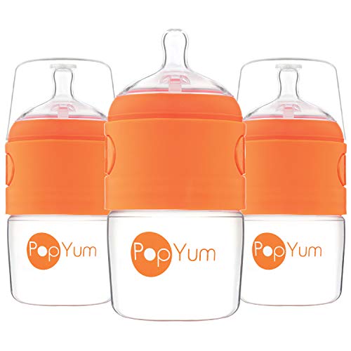PopYum 5 oz Orange Anti-Colic Formula Making Baby Bottles, 3-Pack | #1 Slow Flow Nipples, 150 ml, BPA-Free, Natural Latch, Mixing Dispenser - color: Orange, size: 5 Ounce (Pack of 3)