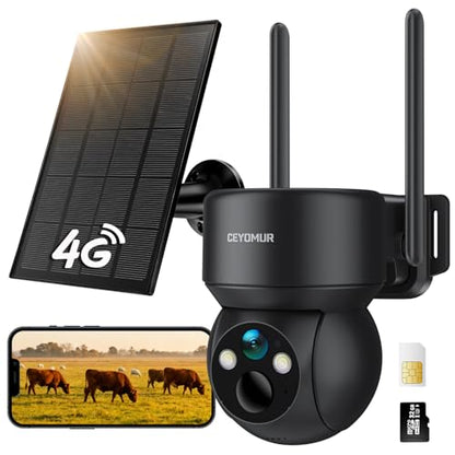 Security Cameras Wireless Outdoor, 4G LTE Cellular Security Camera with Built-in SIM Card, Outdoor Security Camera with 2K Color Night Vision, 360° PTZ View, 2-Way Audio, IP66, No WiFi Needed