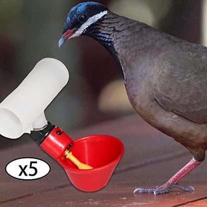 5 Pieces Watering Cups Automatic Chicken Drinking Bowls Feeder Removable Water Bowl Suitable for Breeding Farms Home Use, 10x7.3cm