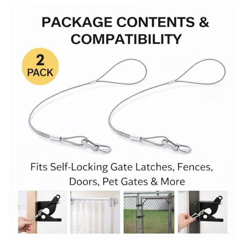 2 Pack Gate Latch Cable Pull, Heavy Duty Stainless Steel Gate Opener Cable, Rust-Proof Fence Latch Release Cord Replacement for Outdoor Wooden Fences, Yard & Garden Gates - size: 2 Pack