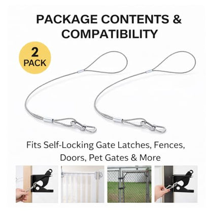 2 Pack Gate Latch Cable Pull, Heavy Duty Stainless Steel Gate Opener Cable, Rust-Proof Fence Latch Release Cord Replacement for Outdoor Wooden Fences, Yard & Garden Gates - size: 2 Pack
