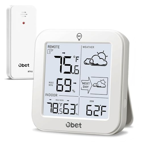 Weather Station Wireless Indoor Outdoor Thermometer, Digital Room Thermometer and Hygrometer with 500ft Range Remote Sensor, Backlight Display, Battery Operated - color: White