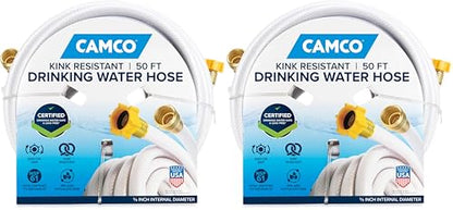 Camco Drinking Water Hose, 50', Reinforced PVC | Drinking Water Safe | Brass Fittings | Swivel Female Connector | 5/8-Inch ID - size: 50-Foot (Pack of 2), style: 5/8-Inch ID