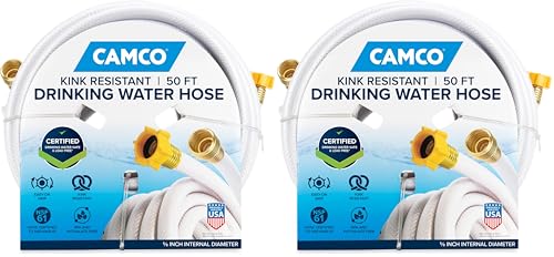 Camco Drinking Water Hose, 50', Reinforced PVC | Drinking Water Safe | Brass Fittings | Swivel Female Connector | 5/8-Inch ID - size: 50-Foot (Pack of 2), style: 5/8-Inch ID
