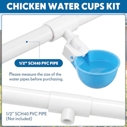 LemonRoad 30 Set Automatic Chicken Waterer Cups with 1/2" PVC Tee Fitting Chicken Drinking Bowl, Poultry Drinker Mounting Hole Opener,Water Dispenser Feeder for Duck, Goose, Pigeon(Light Blue) - color: Light Blue