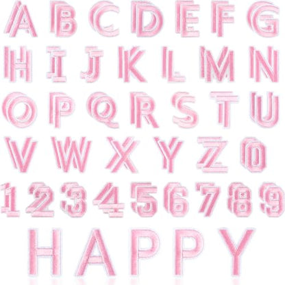 ASTARON 72 Pcs Iron on Letters and Numbers Patches, 1.5 Inch Letters A-Z Numbers 0-9 Embroidered Applique Patches Alphabet Cloth Patch for Clothes, Bags, Socks, Jeans, Hat, DIY Accessories(Pink) - color: Pink