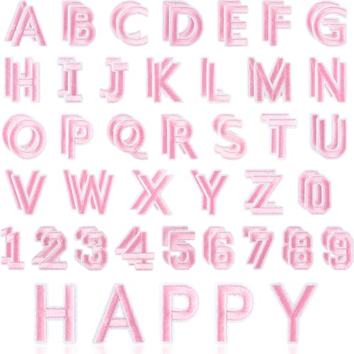 ASTARON 72 Pcs Iron on Letters and Numbers Patches, 1.5 Inch Letters A-Z Numbers 0-9 Embroidered Applique Patches Alphabet Cloth Patch for Clothes, Bags, Socks, Jeans, Hat, DIY Accessories(Pink) - color: Pink