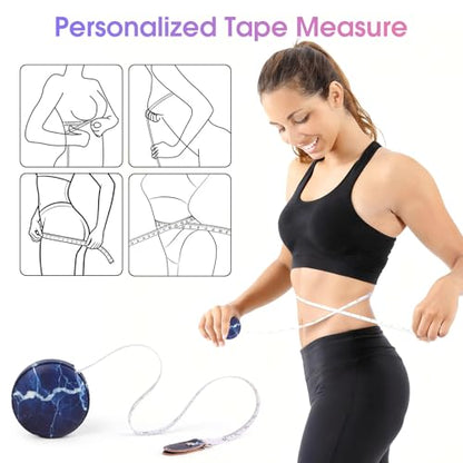 Retractable Mini Tape Measure, Auto-Retract, Premium Leather Tape Measure, Dual-Sided Ruler, Ideal for Fabric Cutting, Body Measurements, and Handicrafts (Dark Blue Marble) - color: Dark Blue Marble