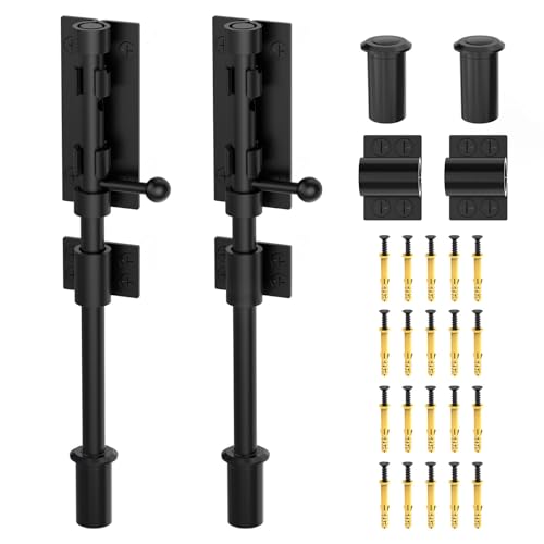 Barrel Bolt Latch, Sliding Bolt Gate Lock Door Latches Hardware, 9.6 Inch Heavy Duty Solid 304 Stainless Stee Door Lock for Fence/Wooden/Barn Door/Yard Door/Interior Door Latch - color: Black-2Pcs, size: 10 Inch