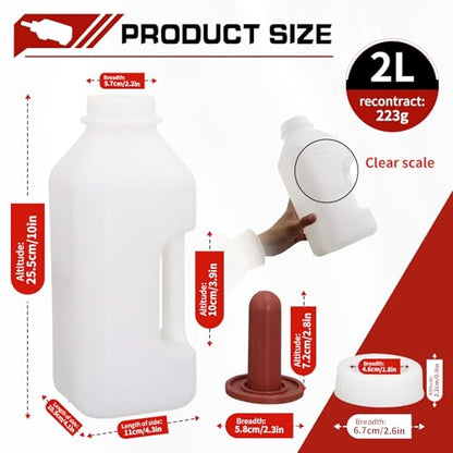 Screw Nipple Calf Feeding Device 2 Quart, Calf Feeding Bottle with Rubber Nipple & Cap, Handle Milk Pot Calf Feeding Supplies
