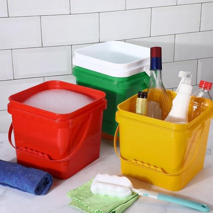 Mifoci 4 Pcs Plastic Bucket 5 Quart Square Cleaning Bucket Utility Small Pail with Handle for House Cleaning Storage Livestock Feeding Car Washing (Red,Yellow,White,Green) - color: Red, Yellow, White, Green