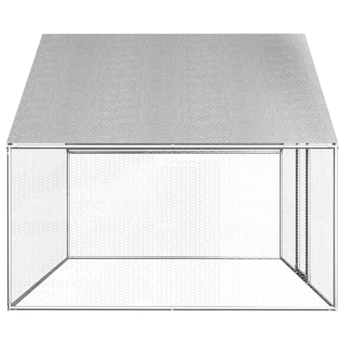 Large Galvanized Steel Chicken Coop with PE Roof and Lockable Wheels, Silver Frame Gray Roof, Dimensions 108.3 x 108.3 x 75.6 Inches, Outdoor Animal Enclosure for Chickens Rabbits Ducks