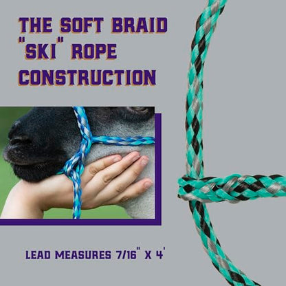 Weaver Livestock Braided Poly Rope Halter, 4 ft Modern, Adjustable, Soft Braid Sheep Halter, Livestock Equipment for Sheep, Goats - color: Mint/Black/Gray